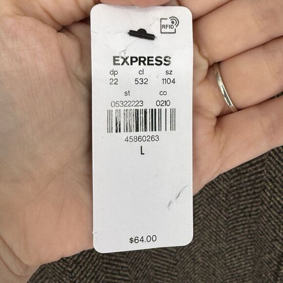 Express Relaxed Herringbone Long Sleeve Pocket T-Shirt in Chai Size Large NWT - Picture 3 of 5